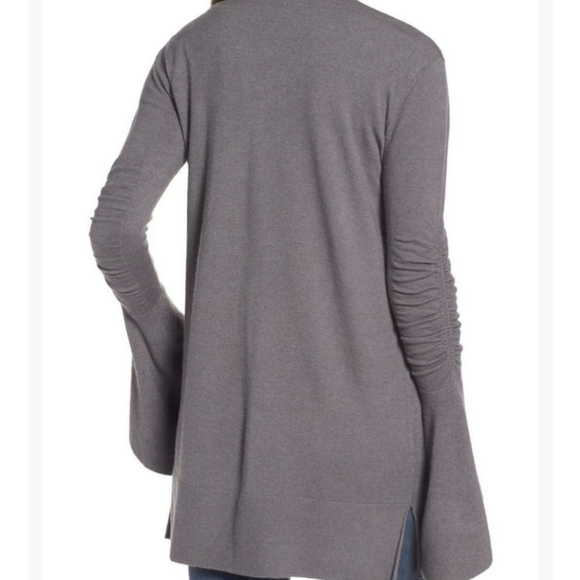 HINGE bell sleeve open front longline gray cardigan sweater - Picture 6 of 11